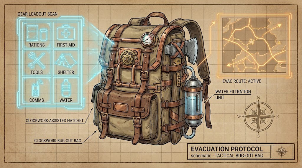 Schematische Darstellung Fluchtrucksack Packplan